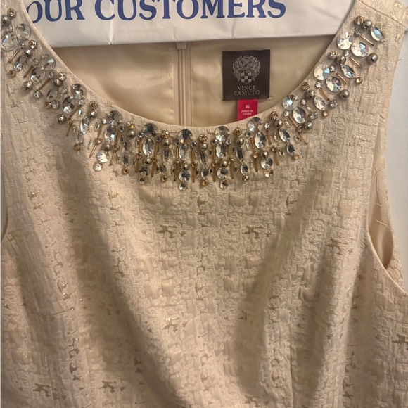 Vince Camuto Cream Dress with Embellished Neckline - Picture 2 of 8